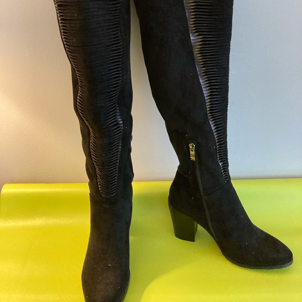 Thigh high black suede boot